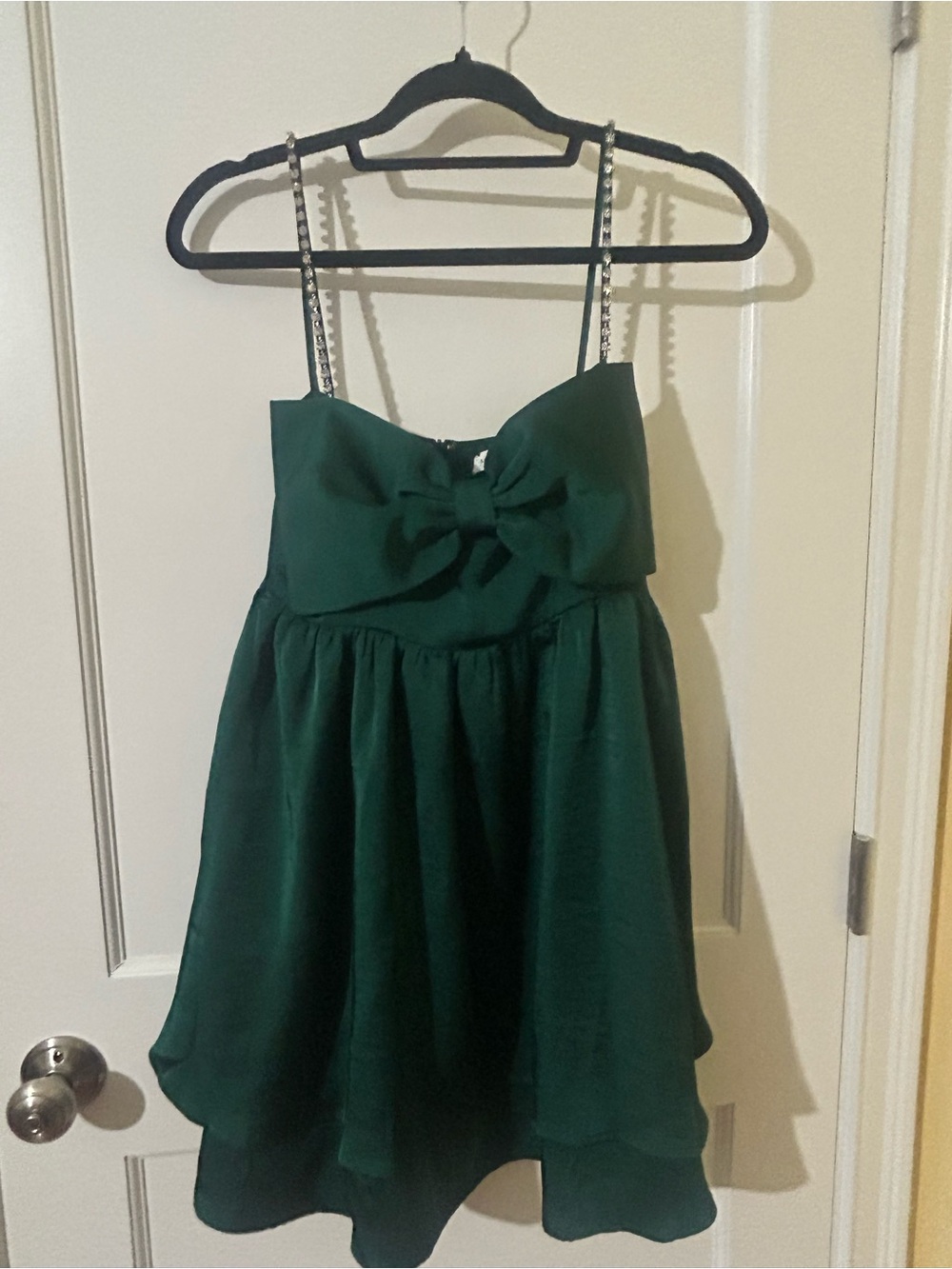 Altar'd State Emerald Green Bow-Front Party Dress with Chain Straps - Picture 1 of 4